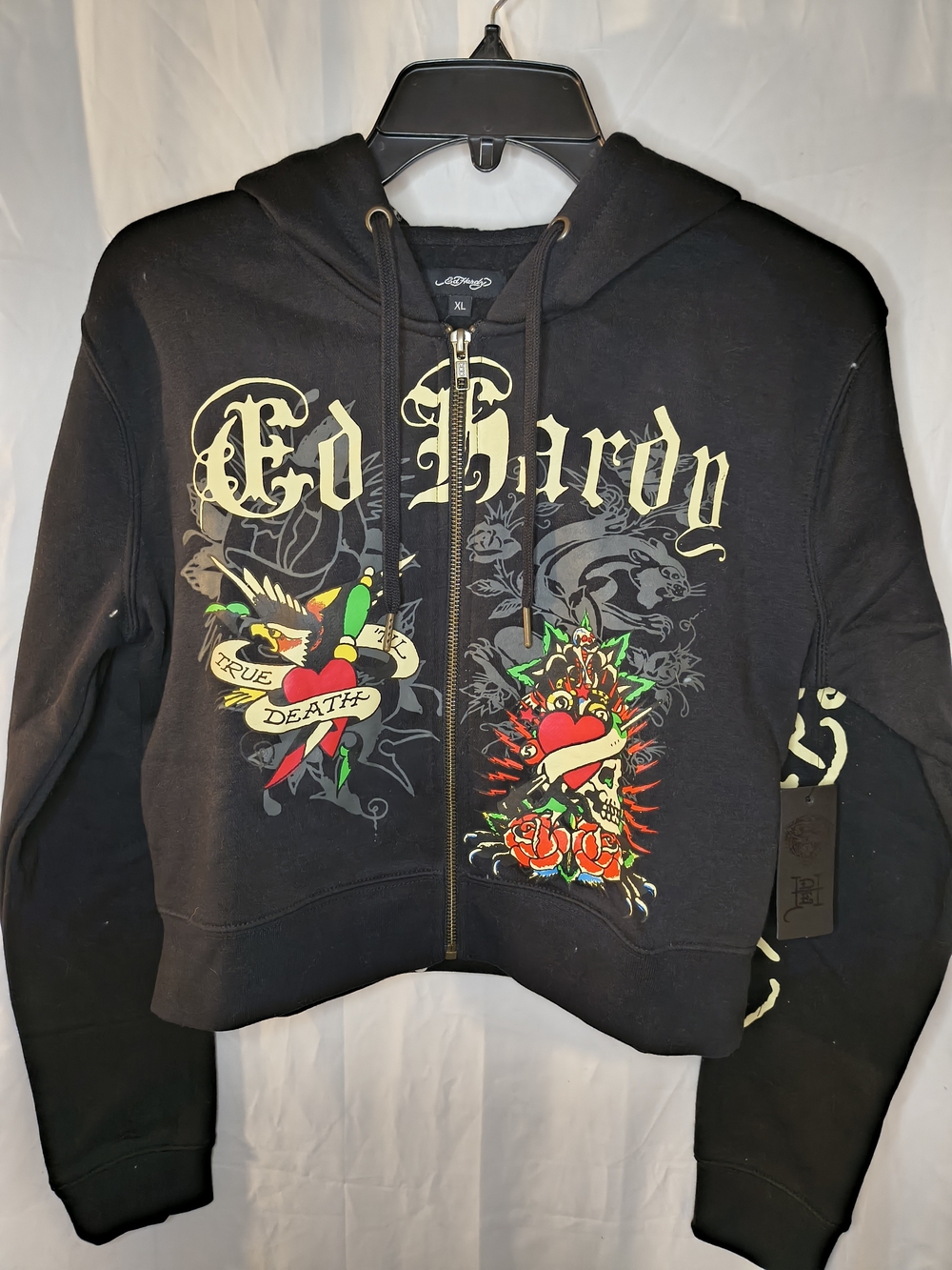 Ed Hardy Black Zip-Up Hoodie with Tattoo Graphics